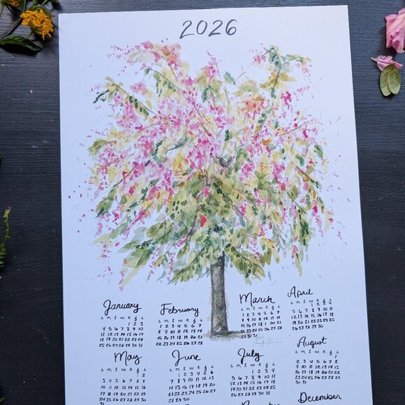 Watercolor Tree 2026 Calendar: Rainbow Shower Art Print Poster - Picture 5 of 6